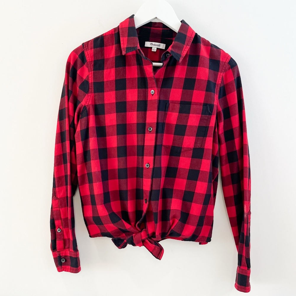 Madewell Buffalo Check Tie Front Flannel Button Front Shirt Size Small